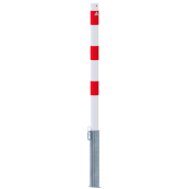 Barrier posts | Steel tube  60 x 2,5 mm | removable | for padlock | hot-dip galvanized and white coated withthree red reflecting stripes | without eyelet